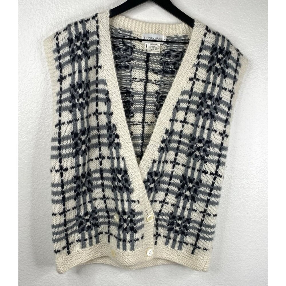 JH Collectibles Sweater Vest Women's Hand Knit White Sz M Preppy Academia VTG
